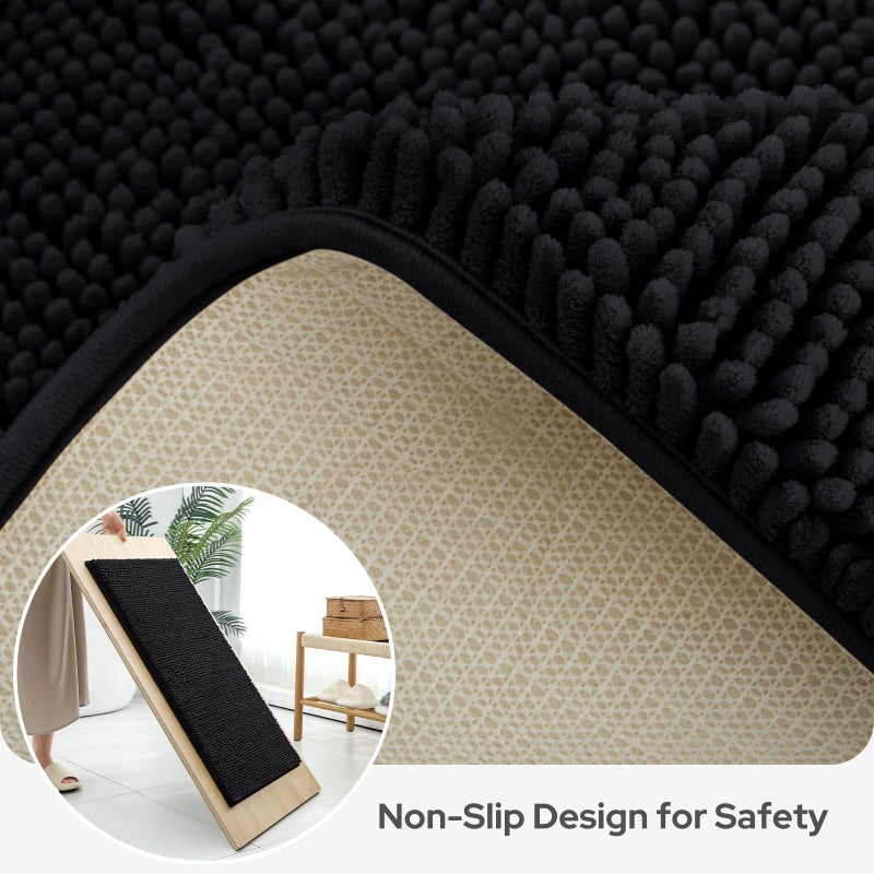 BYSURE Black Bathroom Rugs Sets 3 Piece Non Slip Extra Absorbent Plush Chenille Soft Washable Bath Mats - Image 5